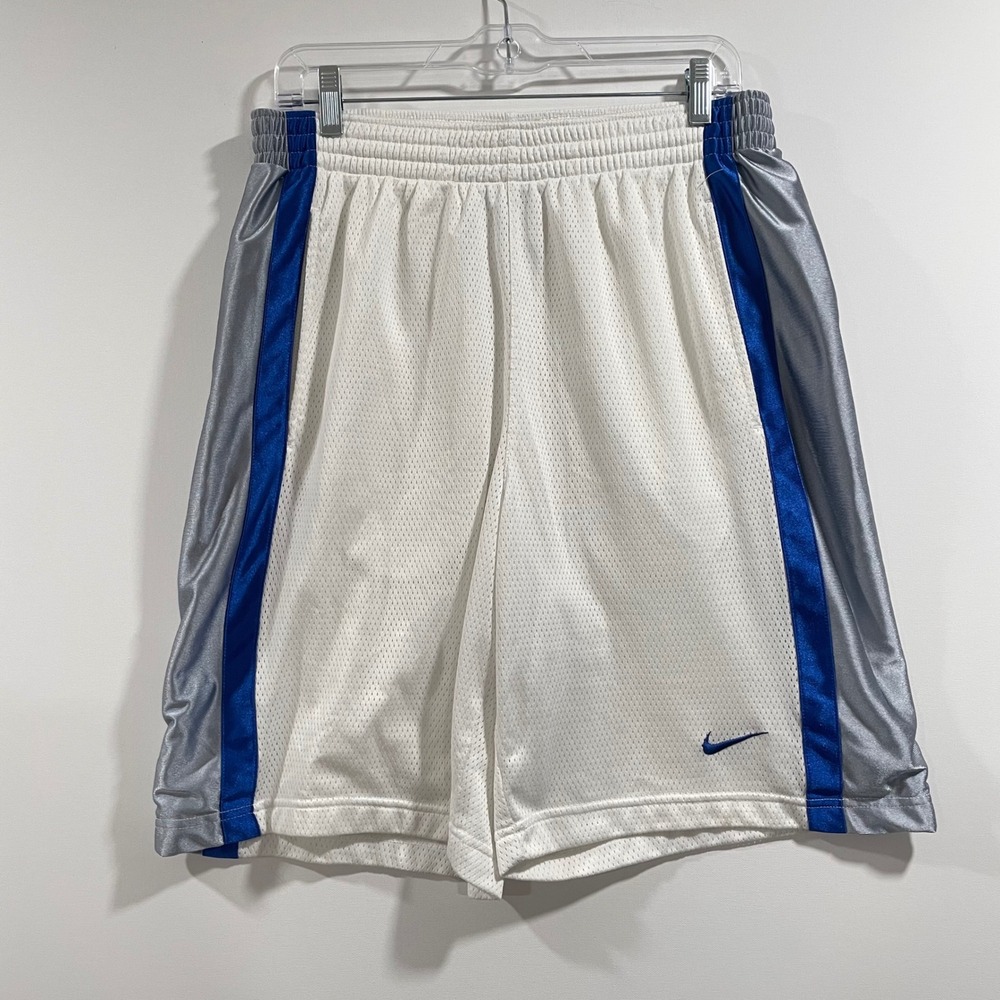 Nike Mens Basketball Baggy Shorts Blue Silver Side Dazzle Stripe Sz Large L VTG